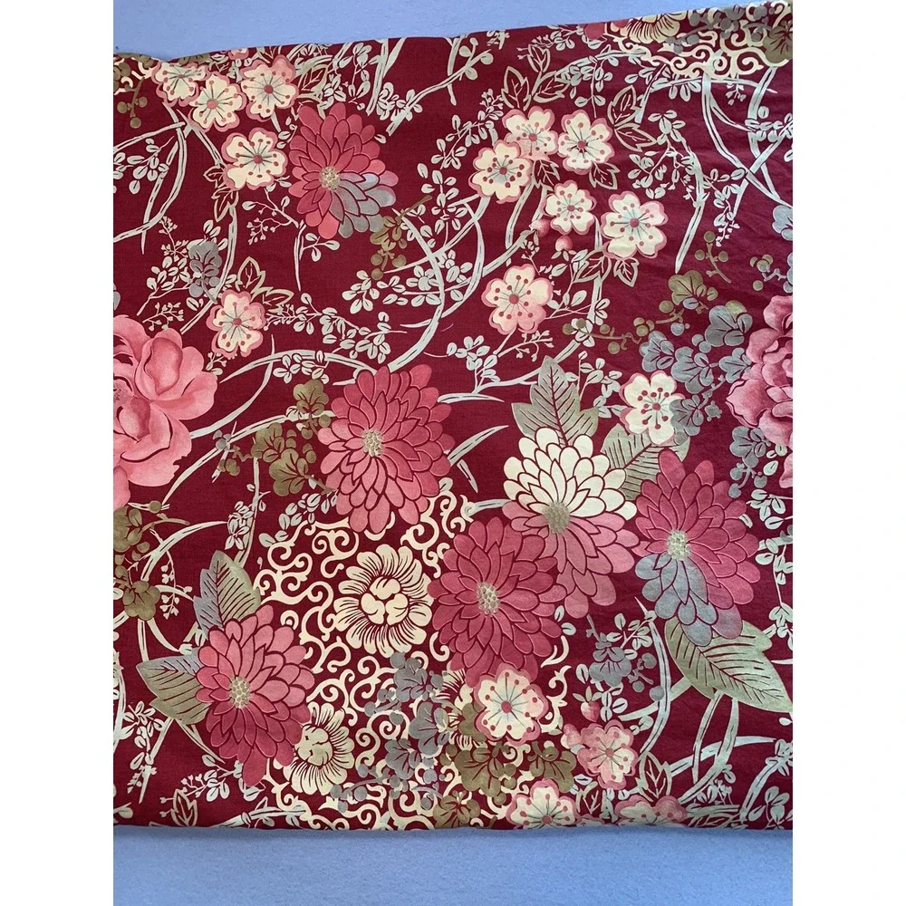 Pottery Barn Dahlia Floral King Duvet Cover Red Cotton Bedding Green Brown